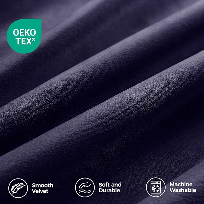 Pinch Pleated 100% Blackout Curtains for Bedroom, Navy Blue Velvet Curtains for Living Room, Black Out Curtain 90 inch Long Room Darkening, Blackout Pinch Pleat Drapes with Hooks 2 Panels