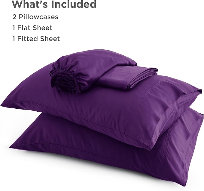 Bedsure Queen Sheet Set, Rayon Derived from Bamboo, Cooling Sheets, Breathable & Soft, Deep Pocket Up to 16 Inches, Hotel Luxury Silky Bedding for Hot Sleepers, Plum