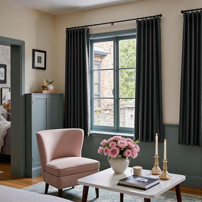Lazzzy Velvet Blackout Curtains Thermal Insulated Room Window Drapes Super Soft Luxury Curtains for Living Room Bedroom Rod Pocket 2 Panels, Black, 52" W x 72" L