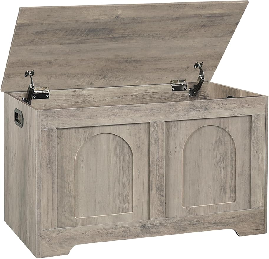 DINZI LVJ Storage Chest, 31.5”Wooden Toy Box with 2 Safety Hinges, Entryway Storage Bench with Flip-Top, Sturdy Storage Trunk for Living Room, Bedroom, Easy Assembly, Gray Wash