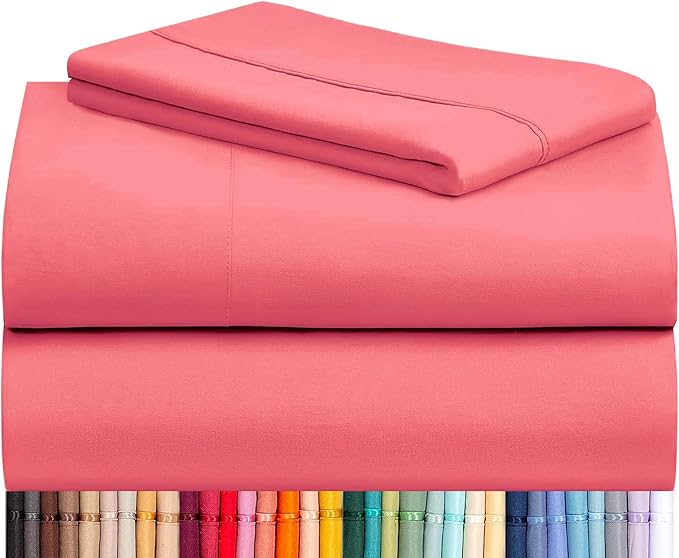 LuxClub 3 PC Twin XL Sheet Set, Deep Pockets Wrinkle Free Cooling Bed Sheets Hotel Bedding for Women, Men, Kids & Teens, Includes 1 Fitted Sheet, 1 Flat Sheet and 1 Pillowcase-Silky Soft Vermilion
