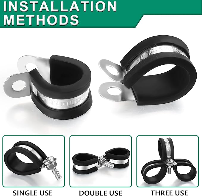 1/2-Inch Stainless Steel Rubber Coated Pipe & Wire Clamps (30pcs, Black, 13mm)