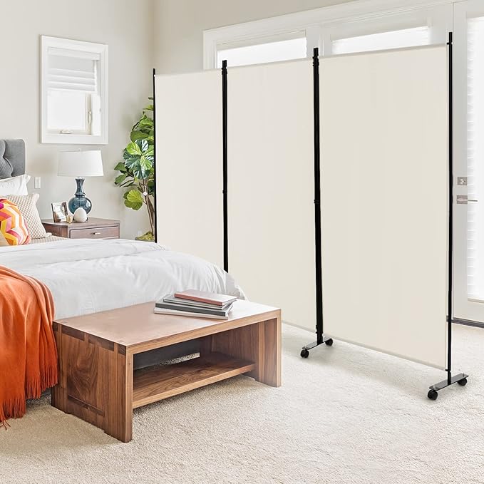 GOFLAME 3 Panel Folding Room Divider, 6FT Rolling Privacy Screen with Lockable Wheels, Portable Room Partition Screen, Freestanding Wall Divider and Separator for Home Office, White