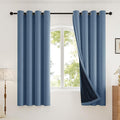 100% Blackout Curtains Thick Soft Curtain 2 Panels for Bedroom, Linen-Look Textured Full Light Blocking Room Darkening Thermal Insulated Drapes for Bathroom/Kitchen Windows (W52xL45, Blue)