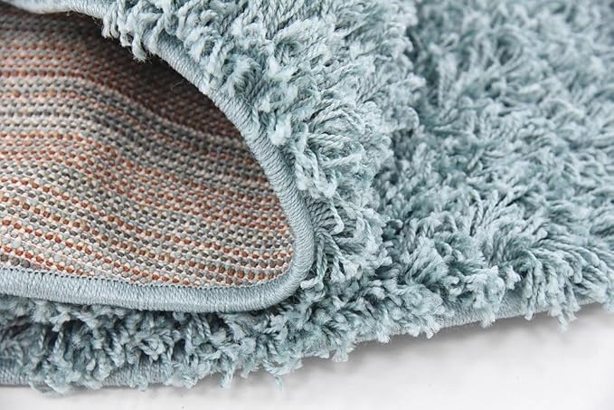 Unique Loom Solid Shag Collection Area Rug (6' 1" Round, Light Slate Blue)
