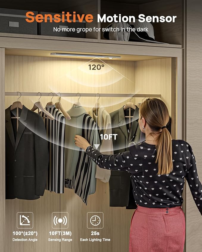 Under Cabinet Lights, 160 LED Motion Sensor Light Indoor,4000mAh USB Rechargeable Closet Light with Remote Control,3 Color Temps Wireless Under Counter Lights for Bedroom,Kitchen,Stair,Pantry