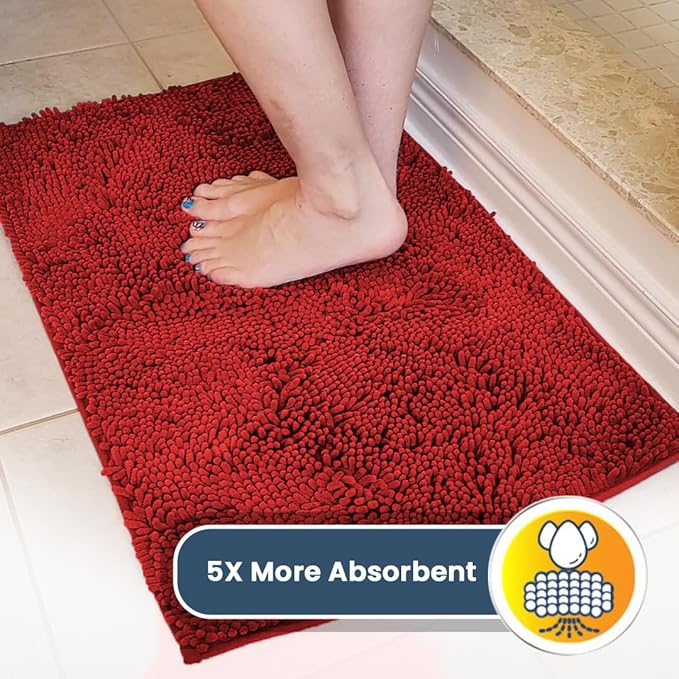 Muddy Mat® | Super Absorbent Door Mat Indoor, Microfiber Quick Dry Chenille Entryway Rug, Non-Slip Front Door Mat, Indoor Mats for Entryway, Machine Washable Pet Rug, Red 59"x24"