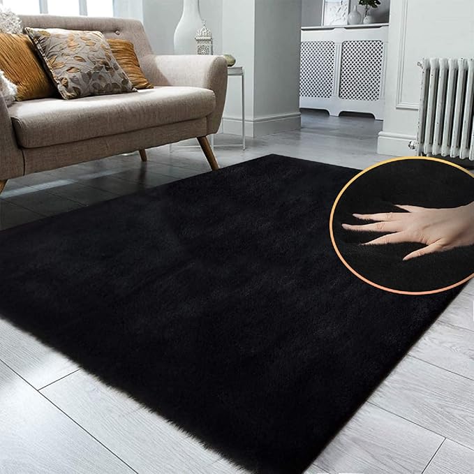 Black Fluffy Living Room Furry Rugs for Living Room Washable Shaggy Area Rugs for Bedroom 4x6 Rug for Nursery Decor