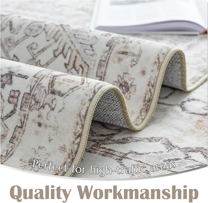 jinchan Lima Kitchen Runner Rug 3x8-2pcs, Bohemian Hallway Washable Rug Floral Non Slip with Rubber Backing Vintage Carpet Runner for Bedroom Bathroom Laundry Room Living Room Taupe