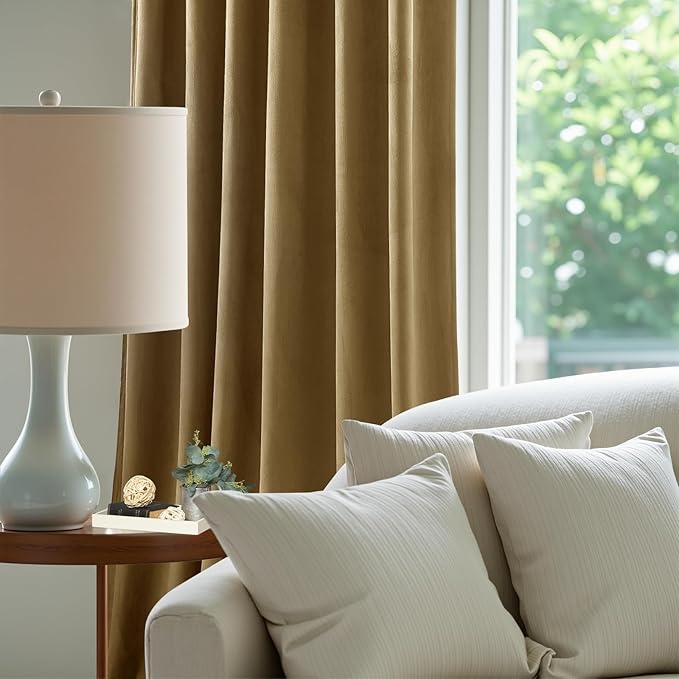 Velvet Curtains 108 Inches Long for Bedroom, Luxury Room Darkening Thermal Insulated Blackout Curtains Luxury Window Drapes for Living Room, Back Tab Rod Pocket, Goldbrown, W52 x L108, 2 Panels