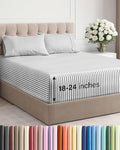 Extra Deep Twin Sheet Set - 4 Piece Breathable and Cooling Sheets - Hotel Luxury Bed Sheets Set - Easy Fit - Soft, Wrinkle Free and Comfy Sheets Set - Grey Striped Sheet Set with Extra Deep Pockets