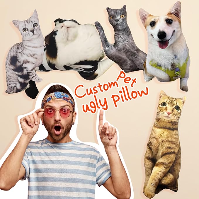 VEELU Custom Face Pillow Personalized Photo Body Pillows 3D Printing Head Body Shaped Pets Plush Stuffed for Home Sofa Decor Funny Valentine's Day Gag Gifts for Couples/Him/Her