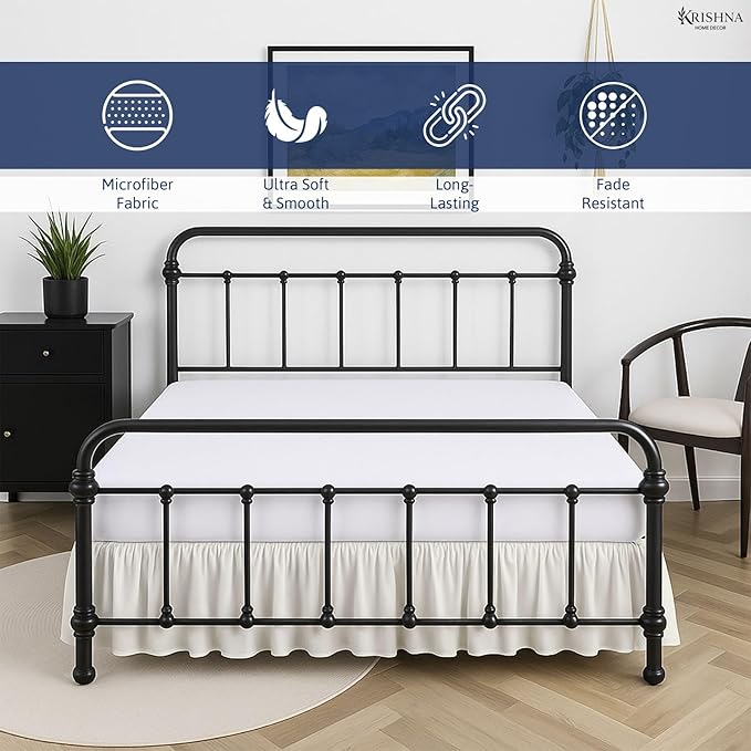 KRISHNA Ruffled Bed Skirt with Split Corners Twin, 100% Microfiber Hotel Quality, 28 Inch Drop Dust Ruffle Gathered Bedskirt with Platform, 39" x 75", Ivory