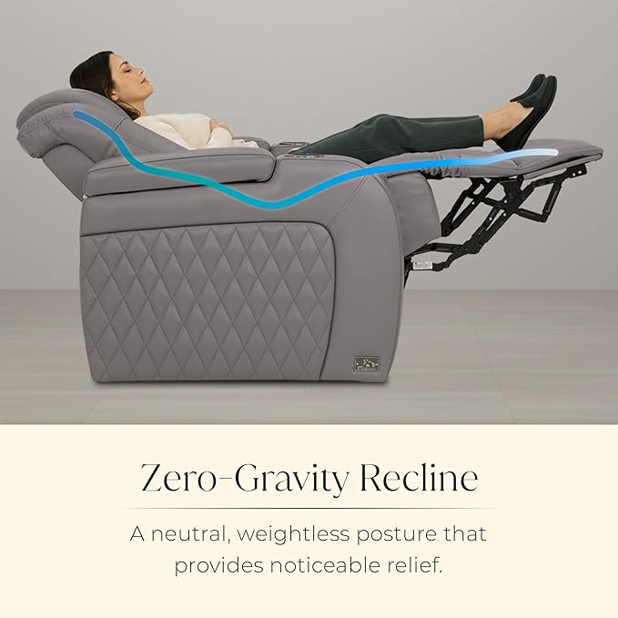 Seatcraft Diamante Zero-Gravity CoolZero Italian Leather Home Theater Seating, Power Headrest, Power Recline, Row of 5 Middle Sofa, Gray