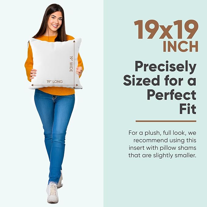 Pillowflex Synthetic Down Alternative Pillow Inserts for Shams - Comfy Pillows for Sleeping, Perfect Pillow & Best Sleeping Pillows, Handmade Down Alternative Throw Pillow Inserts - (19x19 Set of 2)
