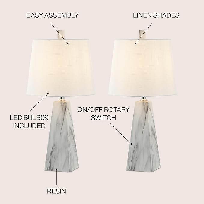 JONATHAN Y JYL1037A-SET2 Owen 20.5" Resin LED Table Lamp Contemporary, Office, Living Room, Family Room, Dining Room, Bedroom, Hallway, Foyer, White Marble Finish (Set of 2)