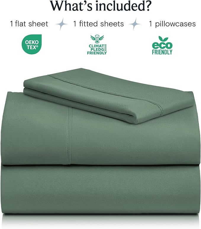 LuxClub 3 PC Twin XL Sheet Set, Deep Pockets Wrinkle Free Cooling Bed Sheets Hotel Bedding for Women, Men, Kids & Teens, Includes 1 Fitted Sheet, 1 Flat Sheet and 1 Pillowcase-Tree Moss Green
