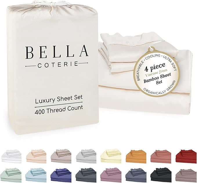 Bella Coterie Luxury Bamboo Viscose 34” Split Top King Size Sheet Set | 1 Fitted Sheet for Sleep Number & Adjustable Beds | 100% Organically Grown | Cooling & Soft | 18” Deep Pocket [Ivory]