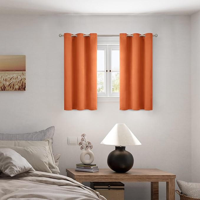 BGment Short 100% Blackout Curtains for Bedroom, Thermal Insulated Lined Energy Efficiency Noise Reducing Grommet Curtains 54 Inch Length for Small Window 2 Panels Each 42 Inch Wide, Burnt Orange