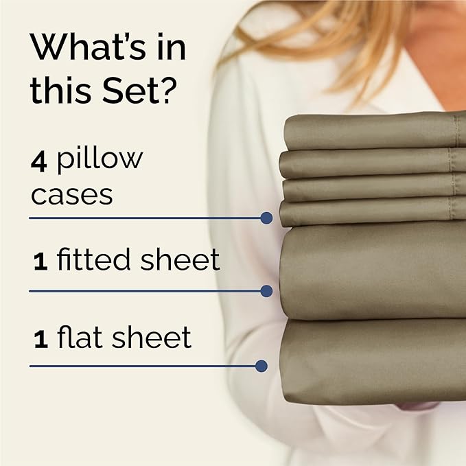 King 6 Piece Sheet Set - Cooling, Comfy & Breathable - Hotel Luxury Bedding, Includes Fitted Sheet for Women, Men, Kids and Teens - 1 Flat, 1 Fitted Sheet, 4 Pillowcases with Deep Pockets - Khaki