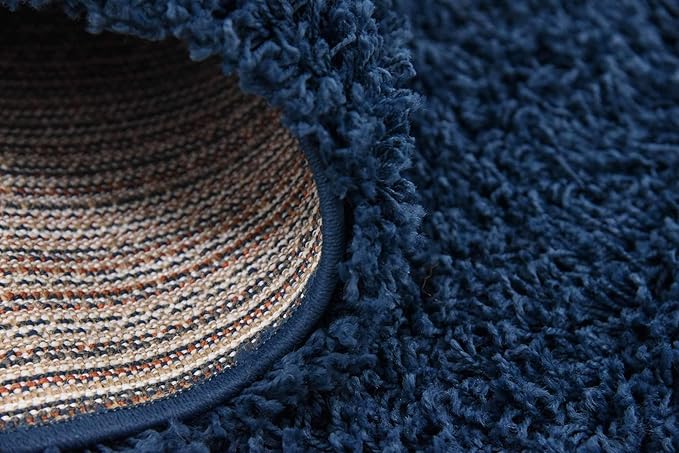Unique Loom Solid Shag Collection Area Rug (8' 2" Square, Sapphire Blue/ Navy Blue)