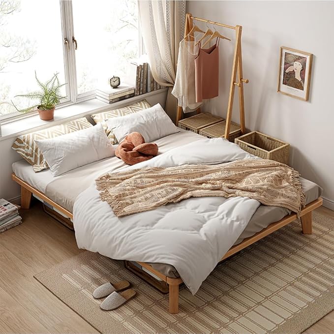 Twin-XL Platform Bed Base - 14 Inch Solid Wood Mattress Foundation with Support Slats and Legs, Twin XL Size Rubberwood Simple Bed Frame