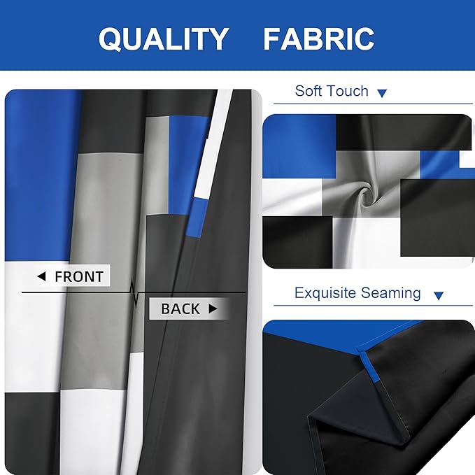 Blue Gray 100% Blackout Curtains for Bedroom 84 inch Length 2 Panels Set White Grey Modern Abstract Geometric Black Out Curtains Insulated Room Darkening Window Drapes for Living Room, 42Wx84L