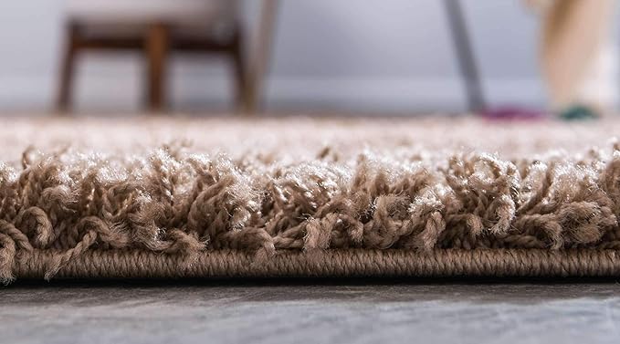 Unique Loom Solid Shag Collection Area Rug (9' x 12' Rectangle, Sandy Brown)