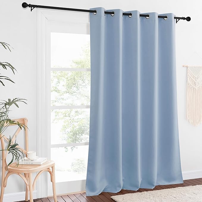 NICETOWN Blackout Curtain Drape for Bedroom - Light Reducing Thermal Insulated Solid Grommet Room Darkening Window Curtain 90 inches Long for Living Room (Vintage Blue, 1 Piece, W66 x L90)