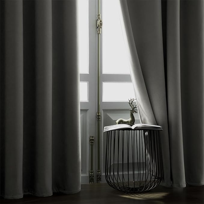 Joydeco Vanilla Grey Velvet Curtains 84 Inches 2 Panels, Luxury Thermal Insulated Soft Curtains for Bedroom & Living Room, Room Darkening Velvet Drapes, Rod Pocket (52W x 84L)