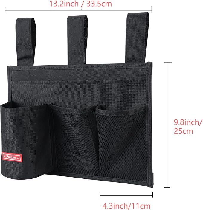Falaku Hanging Bedside Caddy,Bedside Organizer Caddy for Bed Rails(Classic 4 Pockets-Black)