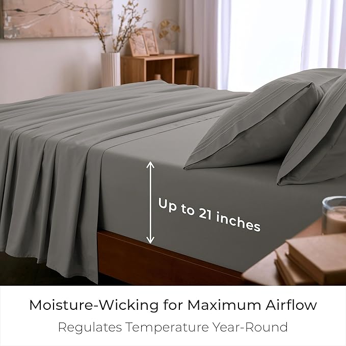 Mellanni Queen Sheet Set - 6-Piece Iconic Collection Bedding, (Including 4 Pillowcases), 21-Inch Extra Deep Pocket, Easy Care, Ultra Soft, Cooling Sheets, Brushed Microfiber - Taupe