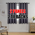 MIUCO 1 Pair Thermal Insulated Grommet 52-Inch-by-63-Inch Blackout Window Curtain Panels with 2 Tie Backs, Dark Grey