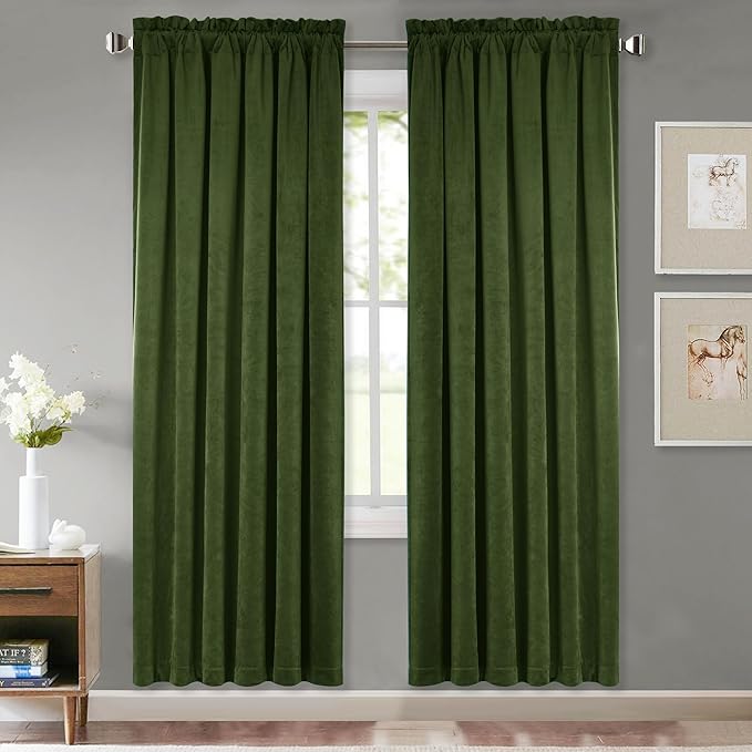 StangH Moss Green Christmas Velvet Curtains 72 inches Long 2 Panels Set, Solid Thick Room Darkening Window Drapes Privacy Protect Thermal Insulated for Living/Dining Room, W52 x L72