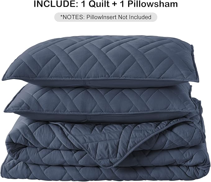 HORIMOTE HOME Quilt Set Twin Size Navy Blue, Classic Geometric Diamond Stitched Pattern, Ultra Soft Microfiber Lightweight Bedding Set Bedspread Coverlet for All Season with 1 Quilt 1 Pillow Sham