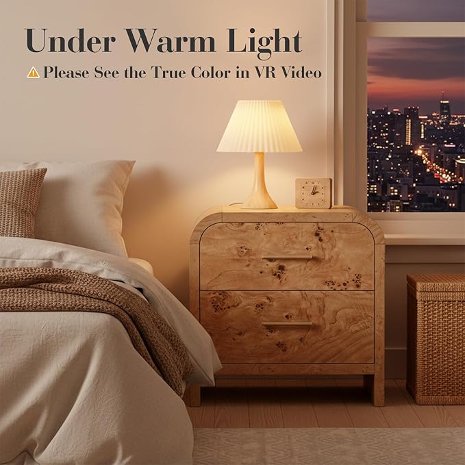 Night Stand [Unique Curved Profile] [FSC-Certified Wooden Board] 2-Drawer Nightstand 24" H Metal Handle Modern Sturdy Bedside Table Side Table End Table