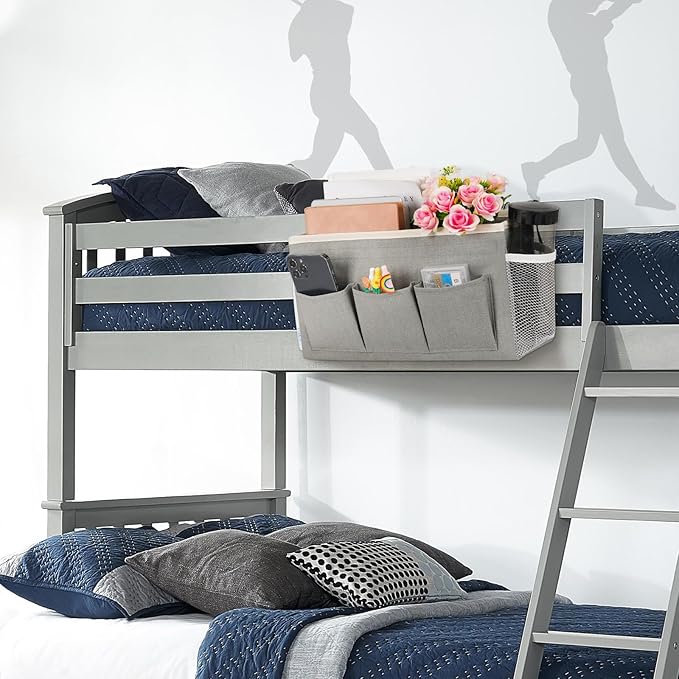 Ozzptuu Bedside Storage Caddy/Bedside Hanging Storage Bag for Headboards Bunk Beds Dorm Rooms Book Phone Magazine Holder (New Grey)