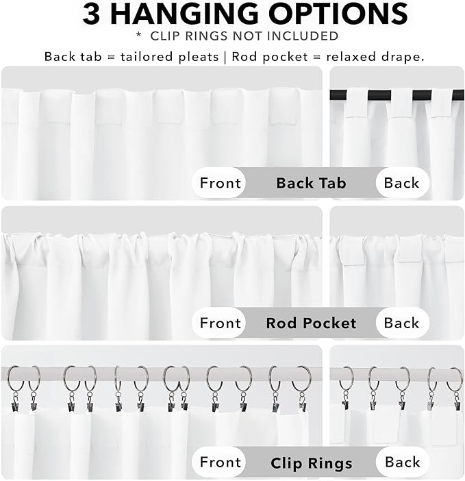 Deconovo Blackout Curtains, Thermal Insulated, W42 x L72 2 Panels, Back Tab, Machine Washable, Room-Darkening Drapes for Bedroom/Living Room Pure White