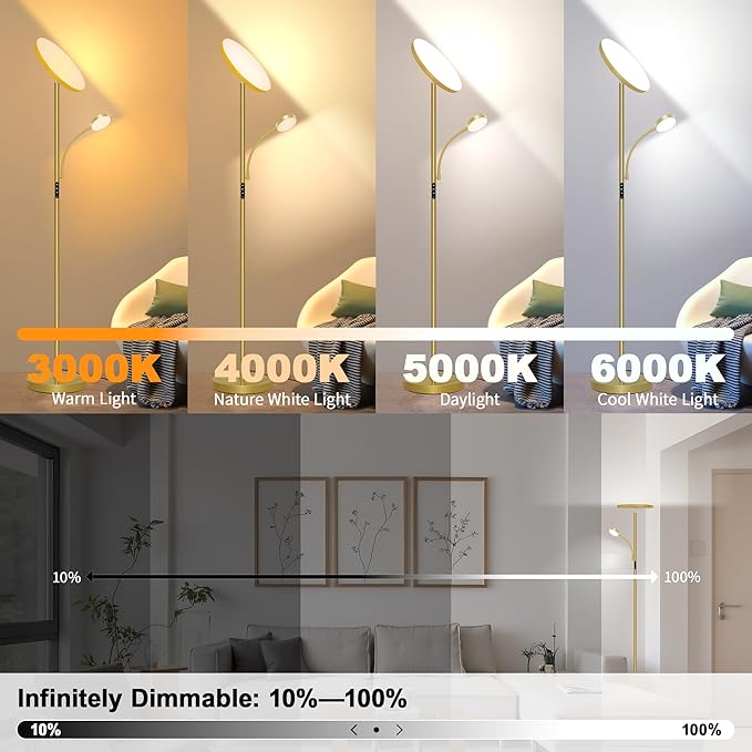 Floor Lamps for Living Room,42W/4200LM Bright Floor Lamp,2-in-1 Dimmable Standing Lamp with Reading Light,69'' Tall Lamp with Remote & Touch Control, Modern Floor Lamp for Bedroom,Office