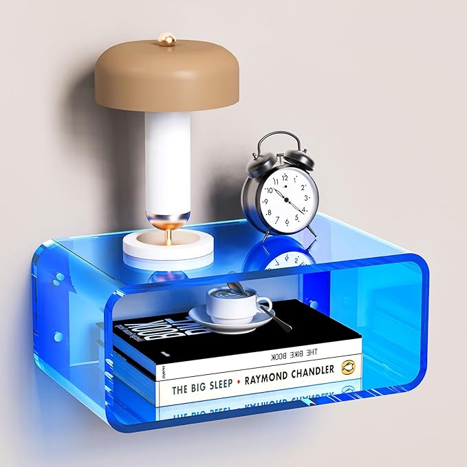 Acrylic Floating Nightstand, Bedside Table, Nightstand Shelf Wall Mounted Bedside Shelf (Blue, Small)