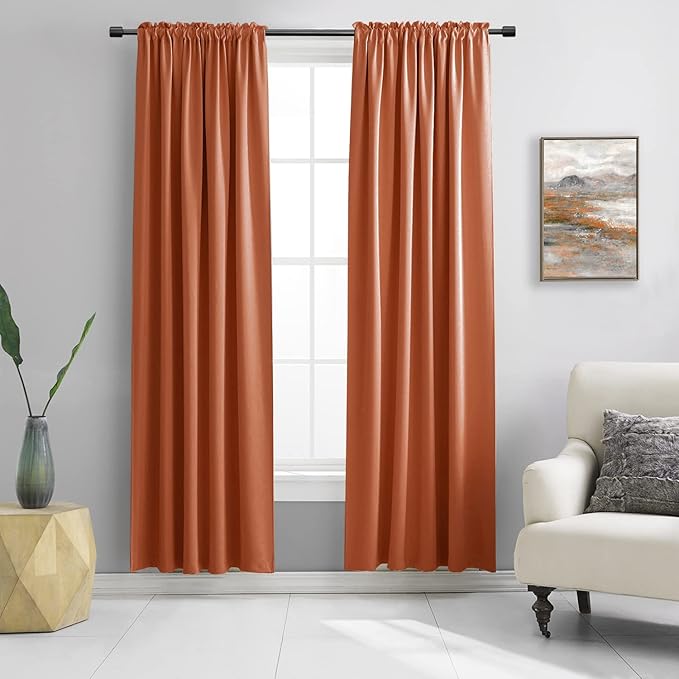 DONREN Burnt Orange Ochre Blackout Curtains for Bedroom 84 Inches Long Thermal Insulated Window Curtain for Living Room, Energy Efficicent Rod Pocket Window Treatment Decorative Panel