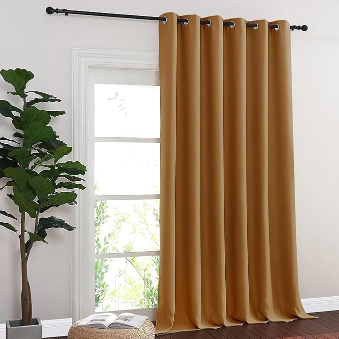 NICETOWN Blackout Sliding Glass Door Curtains, Room Darkening Thermal Insulated Curtains for Living Room Bedroom, Extra Wide Window Drapes, 1 Panel, W80 x L118, Gold Brown