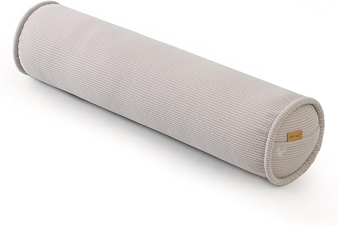 Long Pillow for Bed – Corduroy Round Bolster Pillow for Adults, Decorative Body Pillow for Sleeping or Sofa Support,39 x 7.87 Inches,Beige Gray