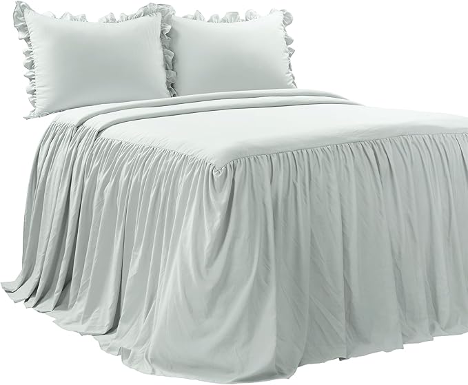 Lush Decor Ruffle Skirt Bedspread Set - 3-Piece Luxurious Farmhouse Bedding - Elegant Ruffle Detail - Timeless Style - Soft Lightweight Sheets - King, Sea Salt