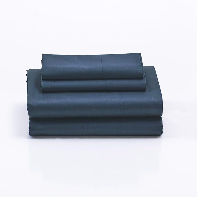 Cuddledown Dreamstead 100% Cotton Bed Sheets Set | 300 Thread Count | Luxurious Sateen Weave | Pure Combed Cotton | Soft | Wrinkle Resistant | 3 Piece Set | Navy | Twin | 39” x 75”