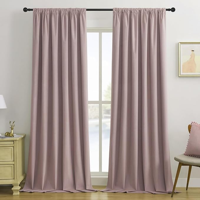 Joydeco Customized Curtains, 100% Blackout Curtains for Bedroom and Living Room, Heavy Duty Luxury Thermal Insulated Rose Pink Velvet Curtains Rod Pocket & Back Tab 1 Panel, Custom Size
