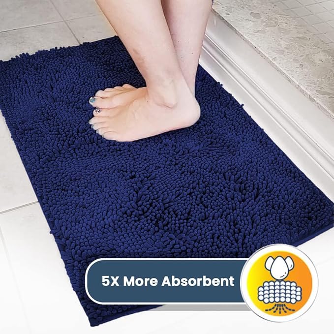 Muddy Mat® Shown on TV – Super Absorbent Microfiber Dog Door Mat for Muddy Paws, Non-Slip Washable Pet Rug, Quick Dry Chenille Entryway Carpet, Machine Washable Indoor Outdoor mat, Navy Blue 28"x18"