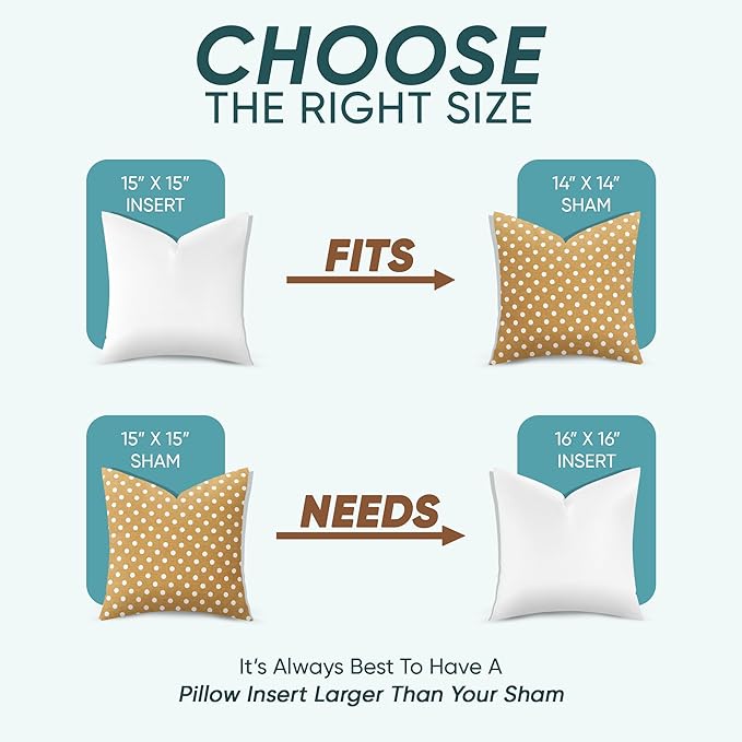 Pillowflex Synthetic Down Alternative Pillow Inserts for Shams - Comfy Pillows for Sleeping, Perfect Pillow & Best Sleeping Pillows, Handmade Down Alternative Throw Pillow Inserts - (15x15 Set of 2)