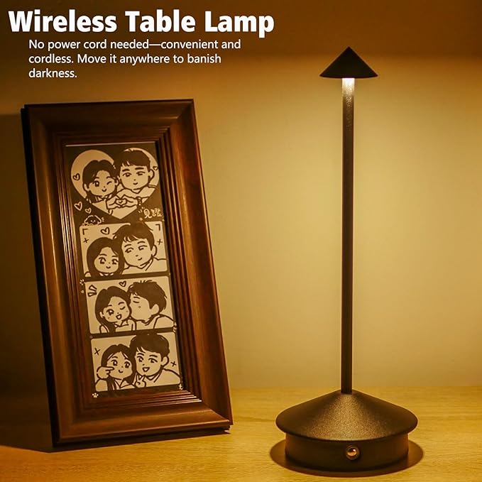 2 Pack Cordless LED Table Lamp, Rechargeable 5200mAH Battery Operated Lamp for Decor, 3 Color Stepless Dimming Desk Lamps, for Restaurant, Bedroom, Outdoor Camping, Coffee Shop, Night Light