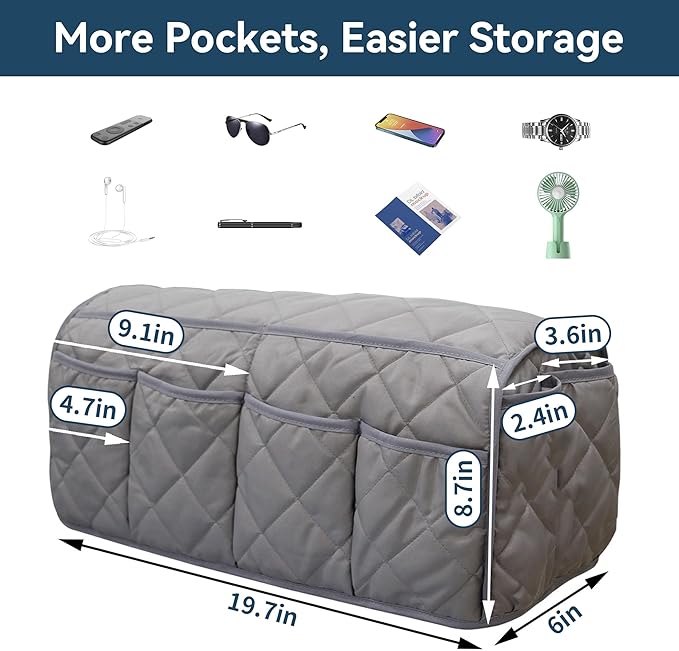 MEHIDFY Armchair Caddy Remote Control Holder for Couch Recliner Armrest Organizer Non Slip Couch Arm Covers for Sofa with 14 Pockets Storage for Magazine, Tablet, Phone, iPad (Grey 2pcs)
